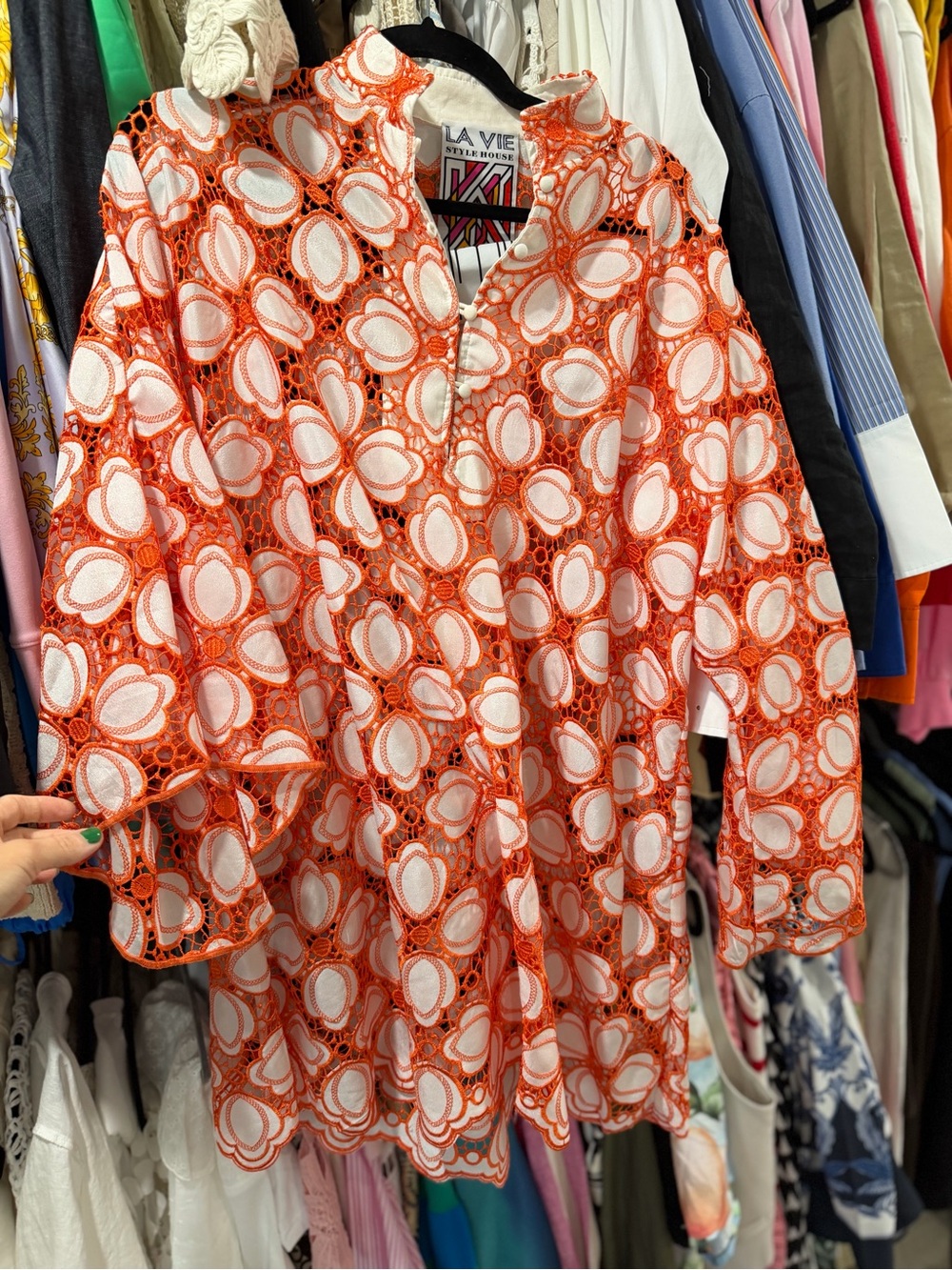 La Vie Style House Orange & White Lace Mini Dress* slip included